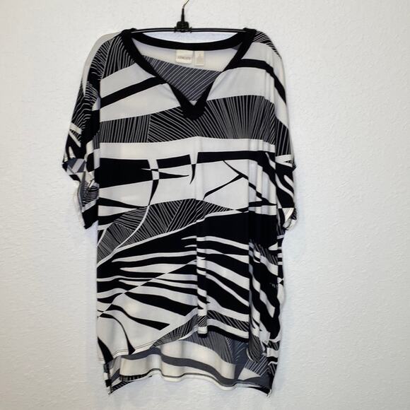 Chico’s Tropical Print Short Sleeve Blouse EUC Sz 16 Stretch Abstract Polyester - Picture 1 of 13